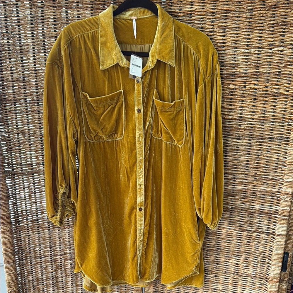 Free People Mustard Velvet Mini Dress